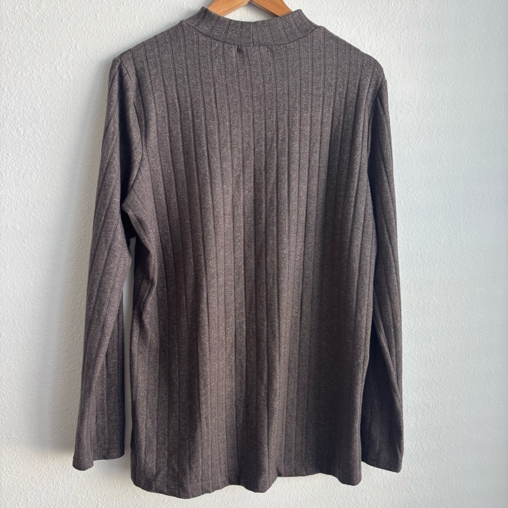 Matty M Brown Heather Pebble Ribbed Mock Neck Tunic Soft Stretch Sweater Size Lg - Picture 3 of 7
